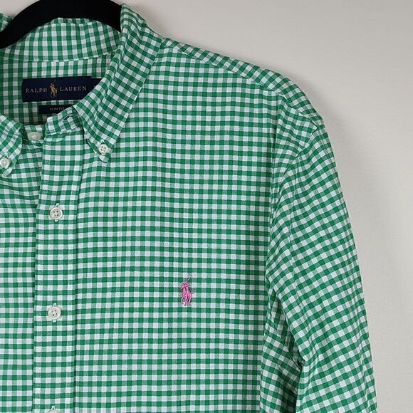 Ralph Lauren Slim Fit Green Gingham Long Sleeve Button Down Shirt Size XL - Picture 3 of 10
